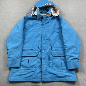 Vintage Woolrich Jacket Womens Large Blue‎ Hooded Flannel Lined Made USA 90s